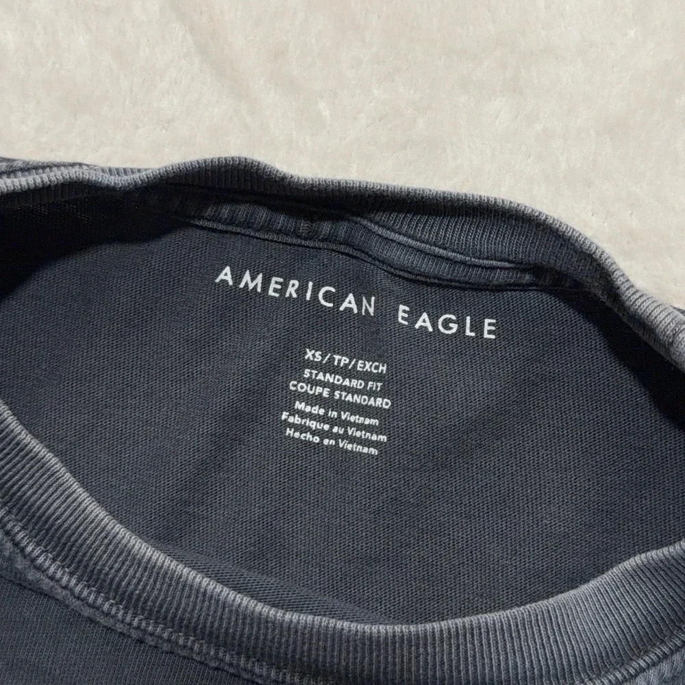 American Eagle Men's Long Sleeve Casual Tee Shirt Acid Wash Grey Logo XS Grunge